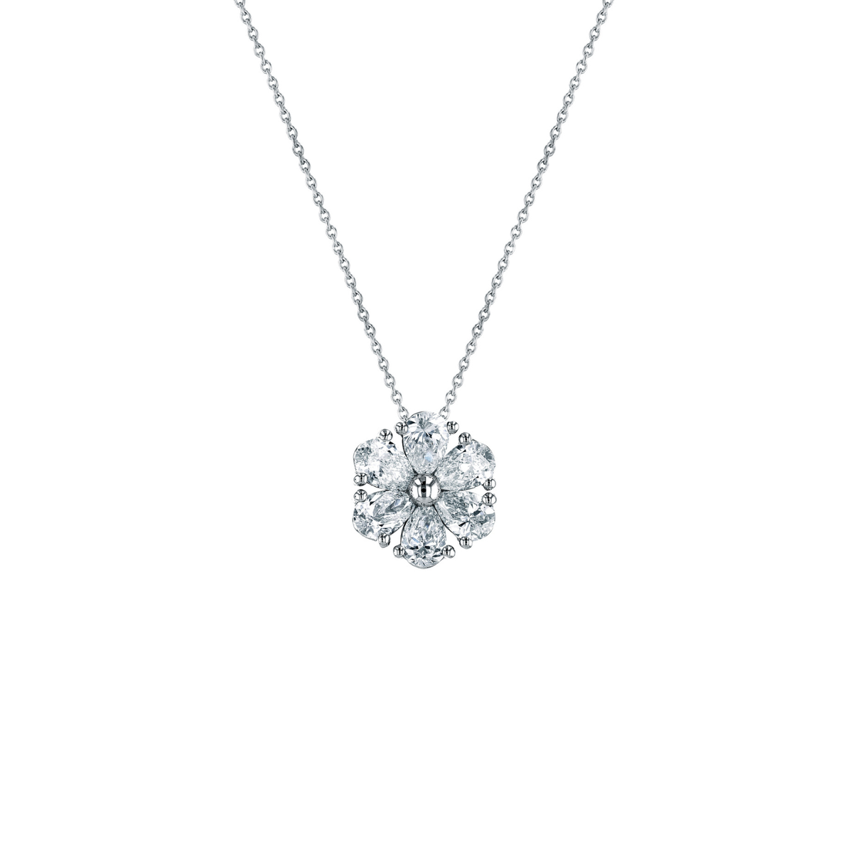 18K White Gold Diamond Flower Necklace