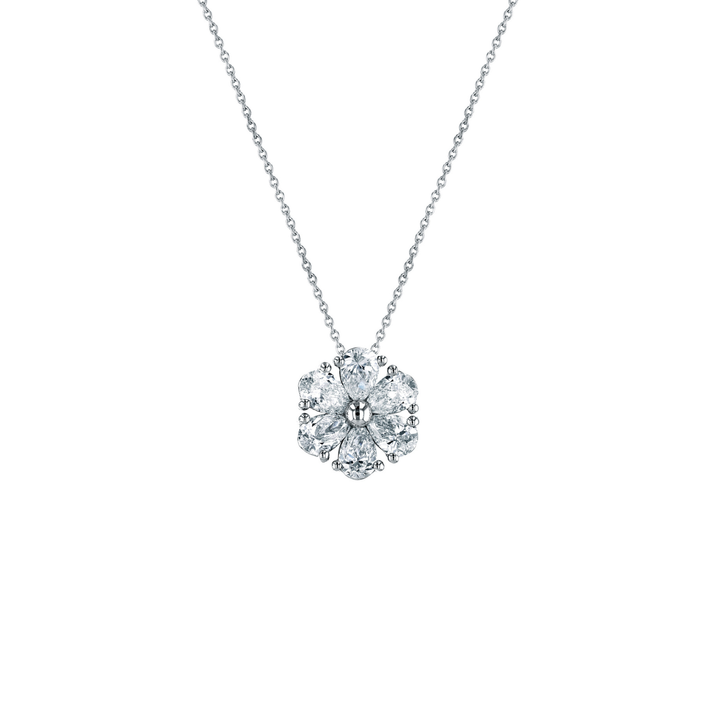 18K White Gold Diamond Flower Necklace