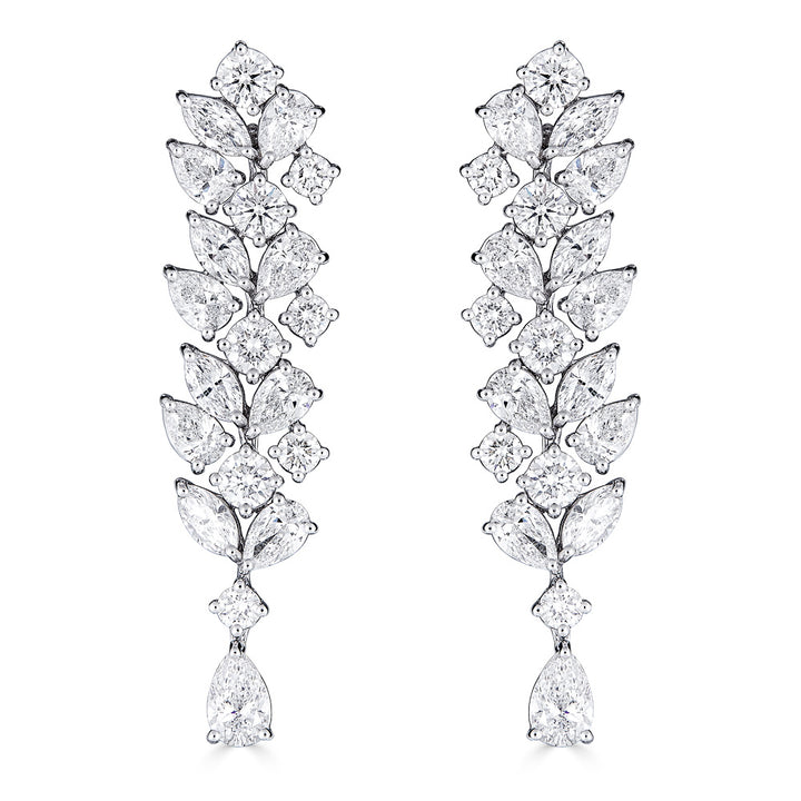 Diamond 18K White Gold Round and Fancy Cut Drop Earrings