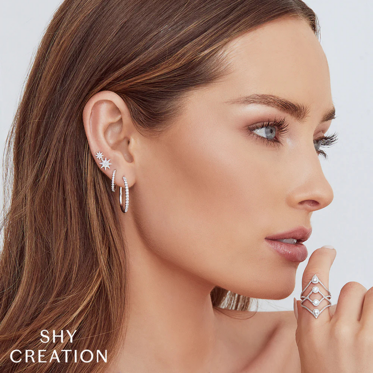 Shy Creation - 14K White Gold & Diamond Small Hoop Earrings | Manfredi Jewels