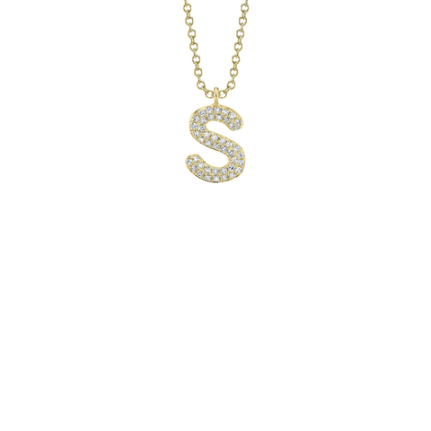 14K Yellow Gold & Diamond Pave Necklace - Initial S