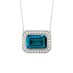 London Blue 18K White Gold Topaz & Diamond Halo Necklace