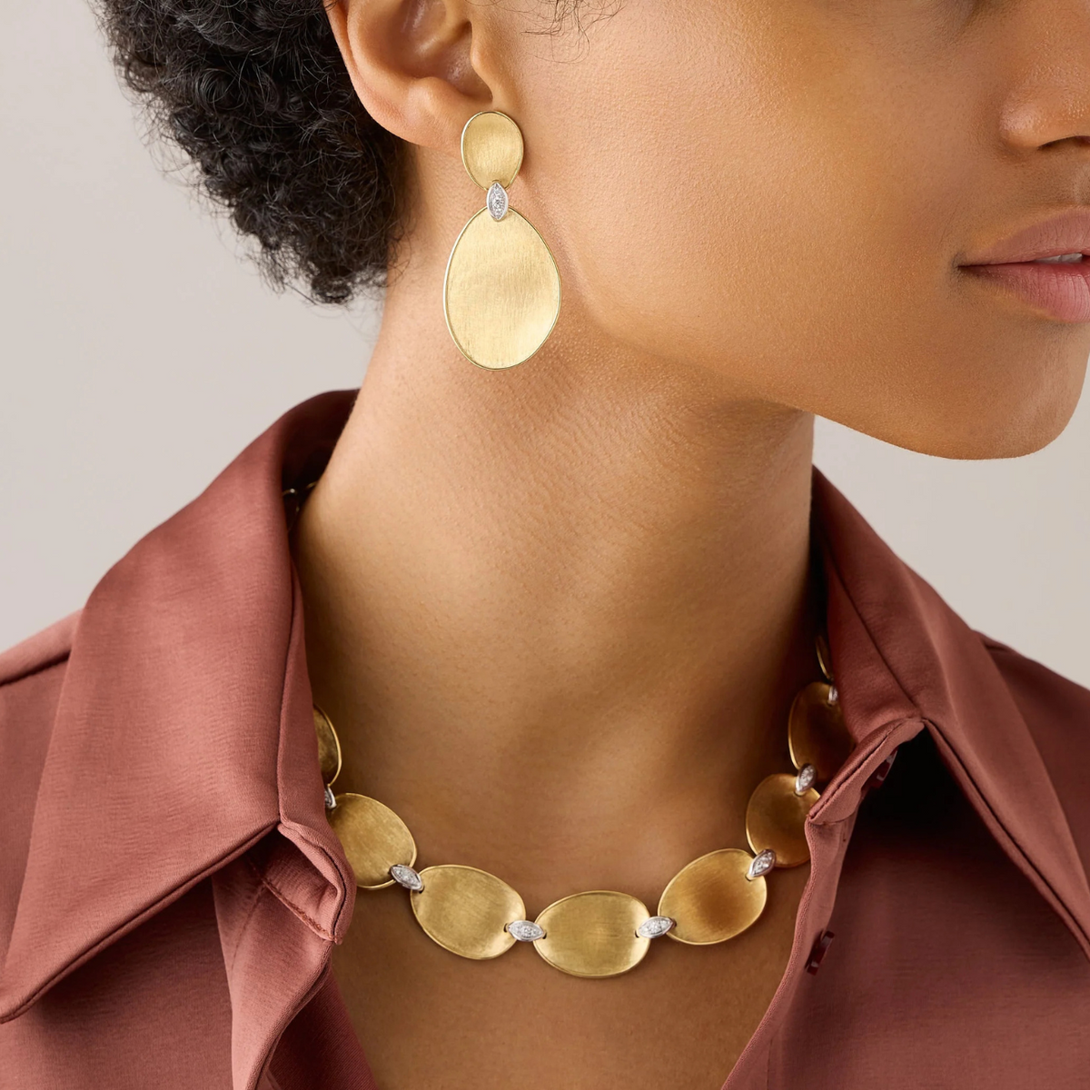 Marco Bicego Jewelry - Lunaria 18K Yellow Gold Large Two-Drop Earrings with Diamond | Manfredi Jewels