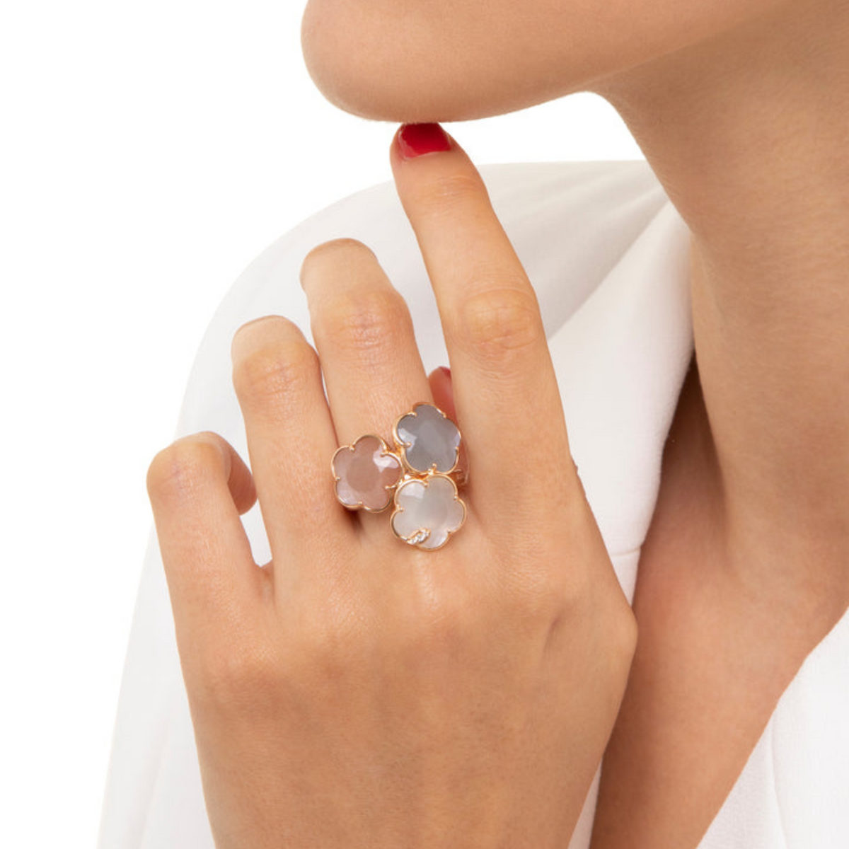 Pasquale Bruni Jewelry - Bouquet Lunaire 18K Rose Gold Grey White & Pink Moonstone Diamond Ring | Manfredi Jewels