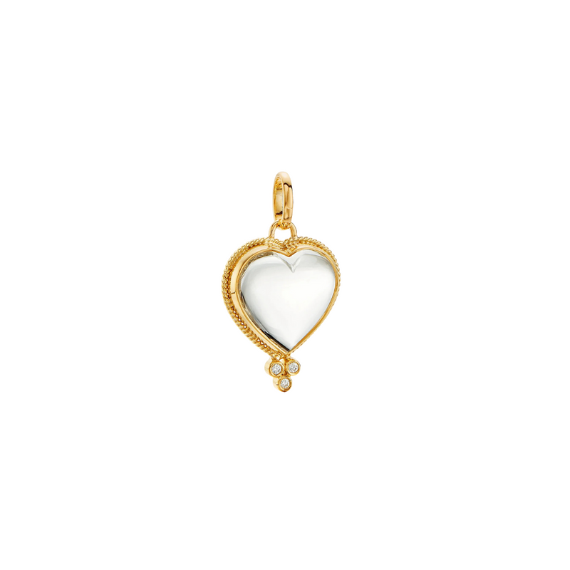 18K Yellow Gold Rock Crystal & Diamond Heart Pendant