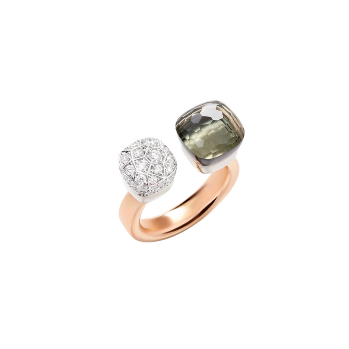 Pomellato Jewelry - Nudo 18K Rose Gold Double Prasiolite & Diamond Pavé Ring | Manfredi Jewels