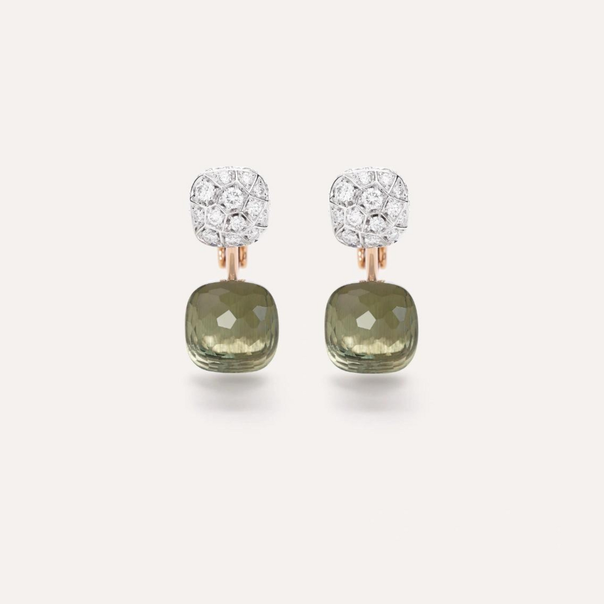 Pomellato Jewelry - Nudo 18K Rose Gold Double Prasiolite & Diamond Pavé Earrings | Manfredi Jewels
