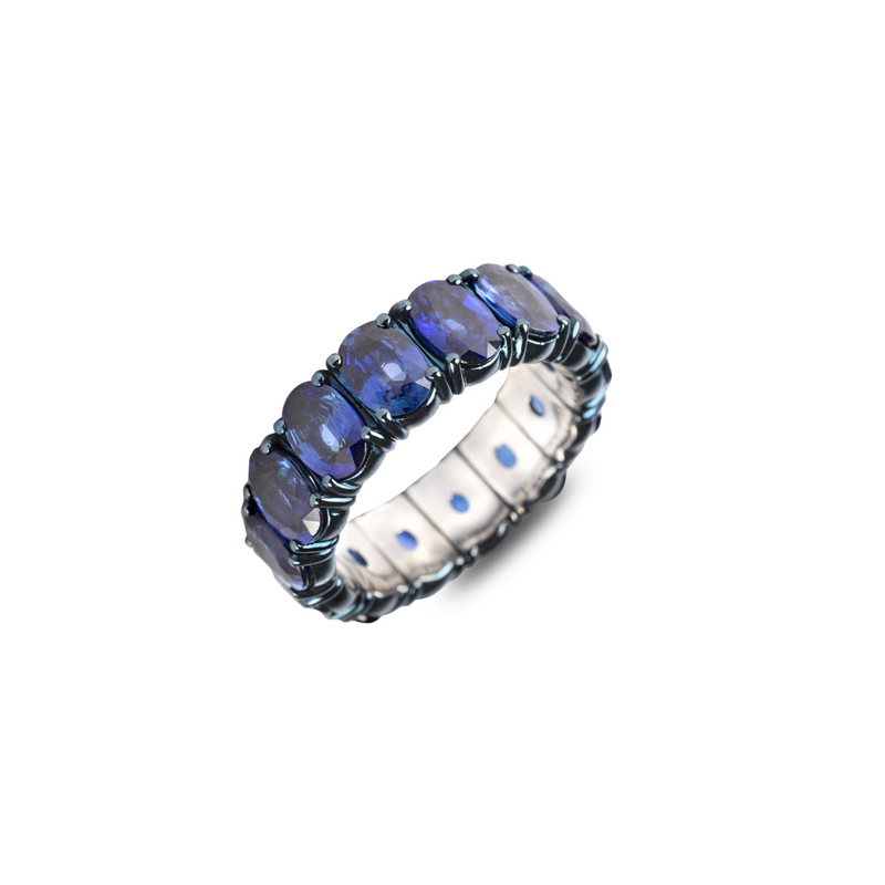 Zydo Italy Jewelry - Sapphires 18K Blued White Gold Oval Cut Stretch Ring | Manfredi Jewels