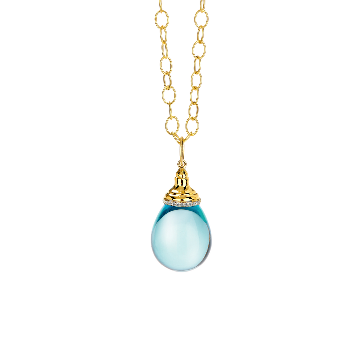 Syna Jewelry - 18K Yellow Gold Diamond & Blue Topaz Mogul Drop Pendant | Manfredi Jewels