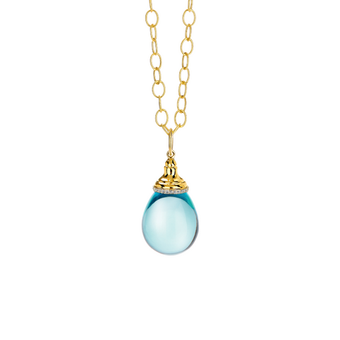 18K Yellow Gold, Diamond, & Blue Topaz Mogul Drop Pendant