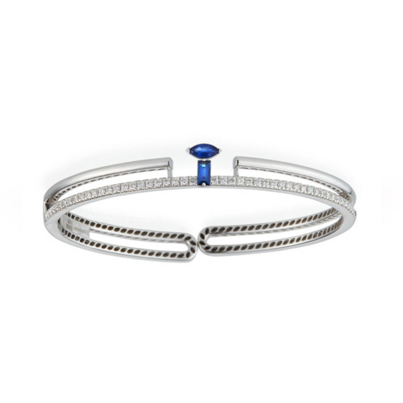 Procida 18K White Gold Sapphire & Diamond Pavè Bangle Bracelet