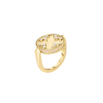 18K Yellow Gold Reversible Medallion Ring in White Mother of Pearl & Diamond