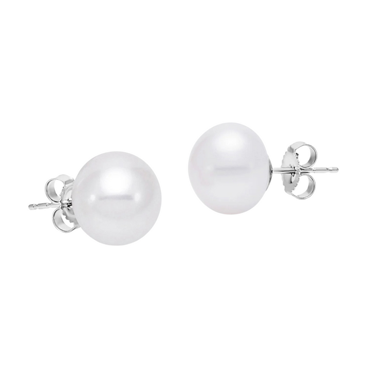 Mastoloni - 14K White Gold 9.5-10MM Button Freshwater Pearl Earrings | Manfredi Jewels