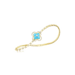 14K Yellow Gold Flexible Bangle With Diamond and Turquoise Clover