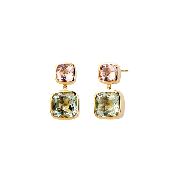 Syna Jewelry - 18K Yellow Gold Morganite & Prasiolite Quartz Candy Earrings | Manfredi Jewels