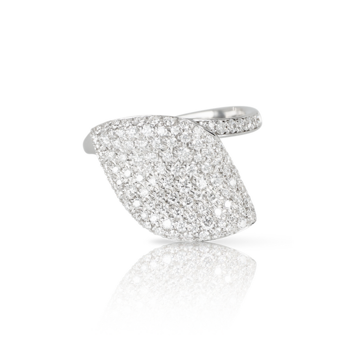 Pasquale Bruni Jewelry - Aleluiá 18K White Gold Leaf Pavé Diamond Ring | Manfredi Jewels