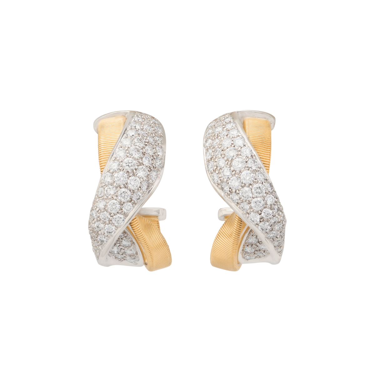 Marco Bicego Jewelry - Marrakech 18K Yellow Gold Hoop Earrings with Twisted Diamond Pavé | Manfredi Jewels
