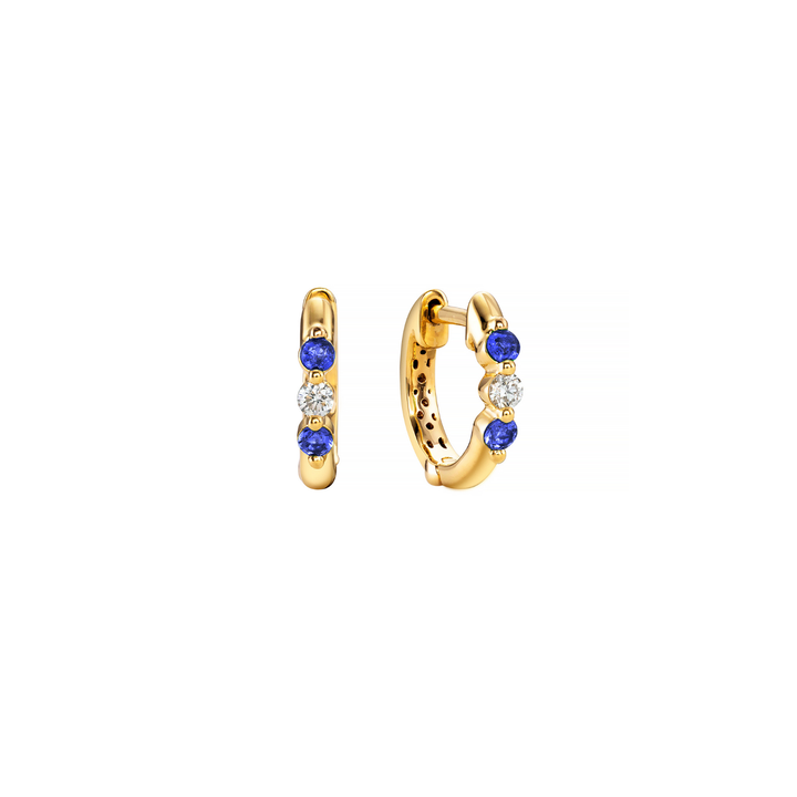 18K Yellow Gold Diamond & Sapphire Alternating Huggie Hoops
