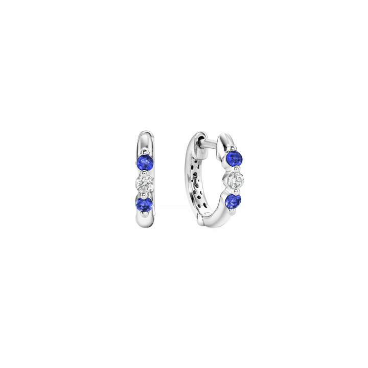 18K White Gold Diamond & Sapphire Alternating Huggie Hoops