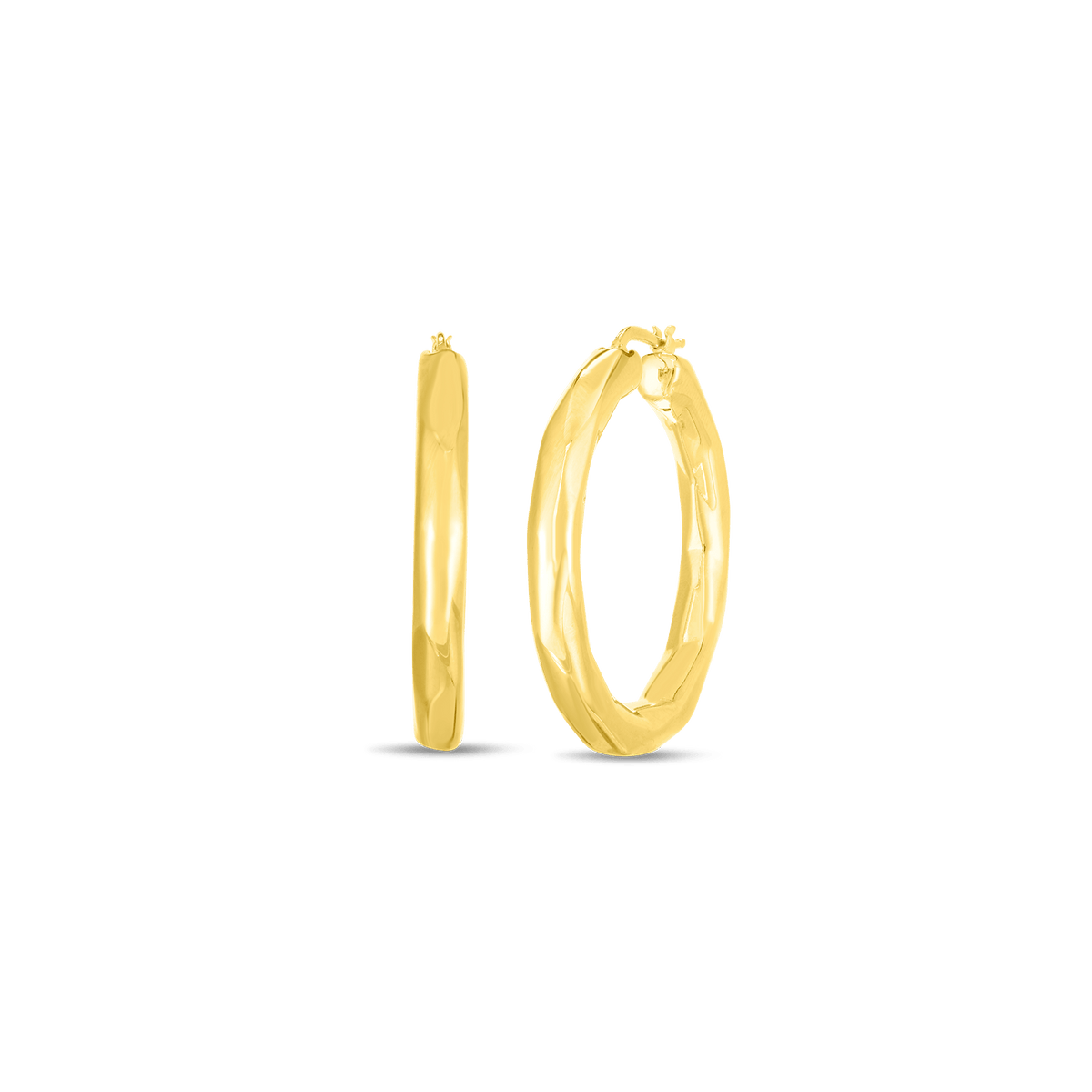 Roberto Coin Jewelry - Perfect 18K Yellow Gold Medium Faceted Thick Hoop Earrings | Manfredi Jewels