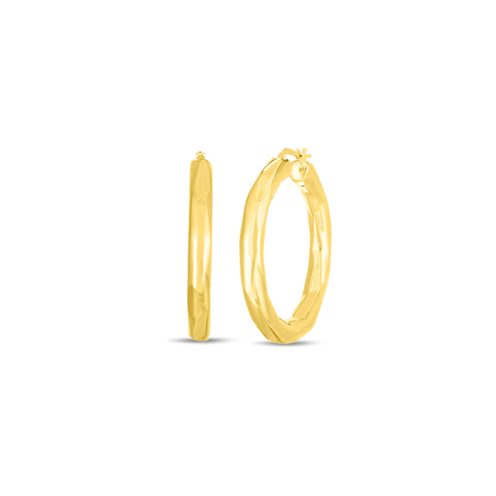 Roberto Coin Jewelry - Perfect 18K Yellow Gold Medium Faceted Thick Hoop Earrings | Manfredi Jewels