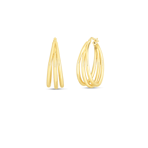 Perfect 18K Yellow Gold Designer Gold Graduated Thin Triple Hoop Earrings