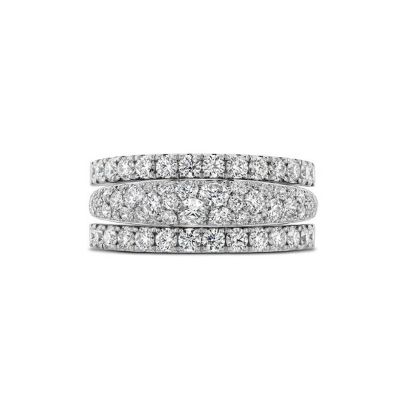 Hearts On Fire Jewelry - Grace 18K White Gold Triple Row Small Domed Diamond Pavé Ring | Manfredi Jewels