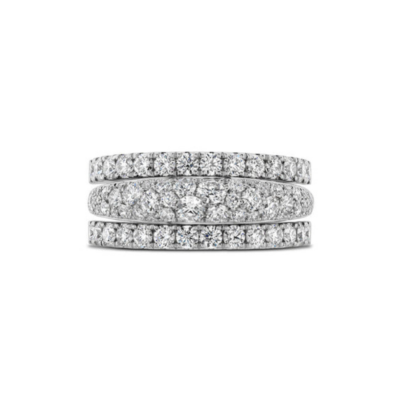 Grace 18K White Gold Triple Row Small Domed Diamond Pavé Ring