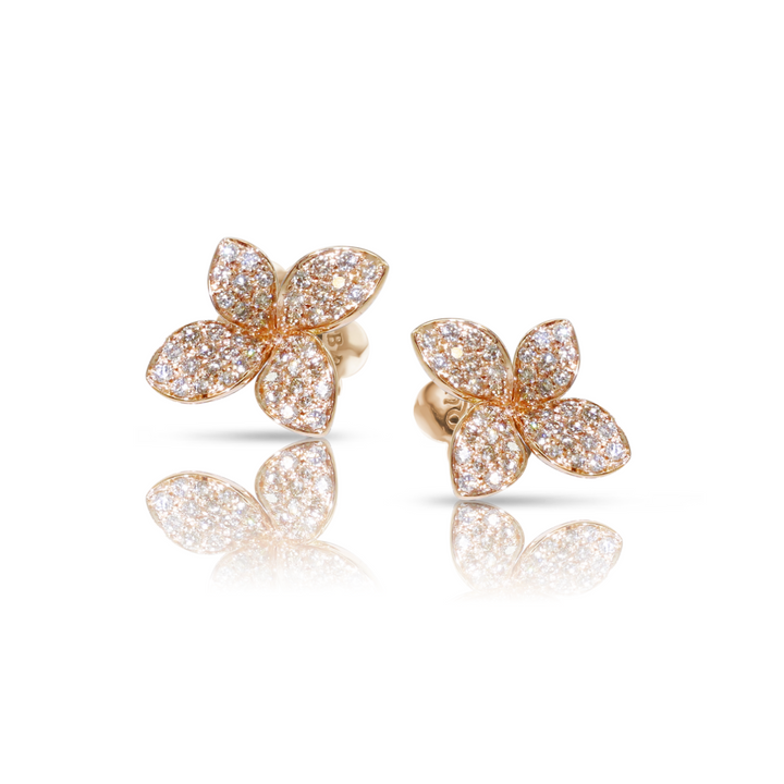Pasquale Bruni Jewelry - Petit Garden 18K Rose Gold Pavé White and Champagne Diamond Small Flower Earrings | Manfredi Jewels