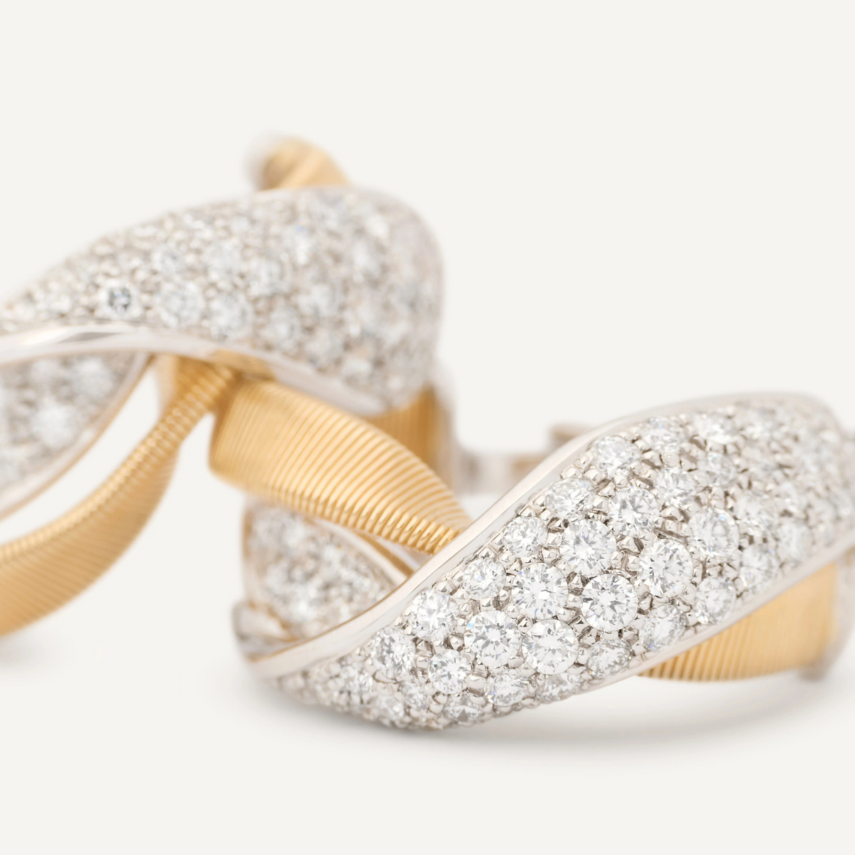 Marco Bicego Jewelry - Marrakech 18K Yellow Gold Hoop Earrings with Twisted Diamond Pavé | Manfredi Jewels