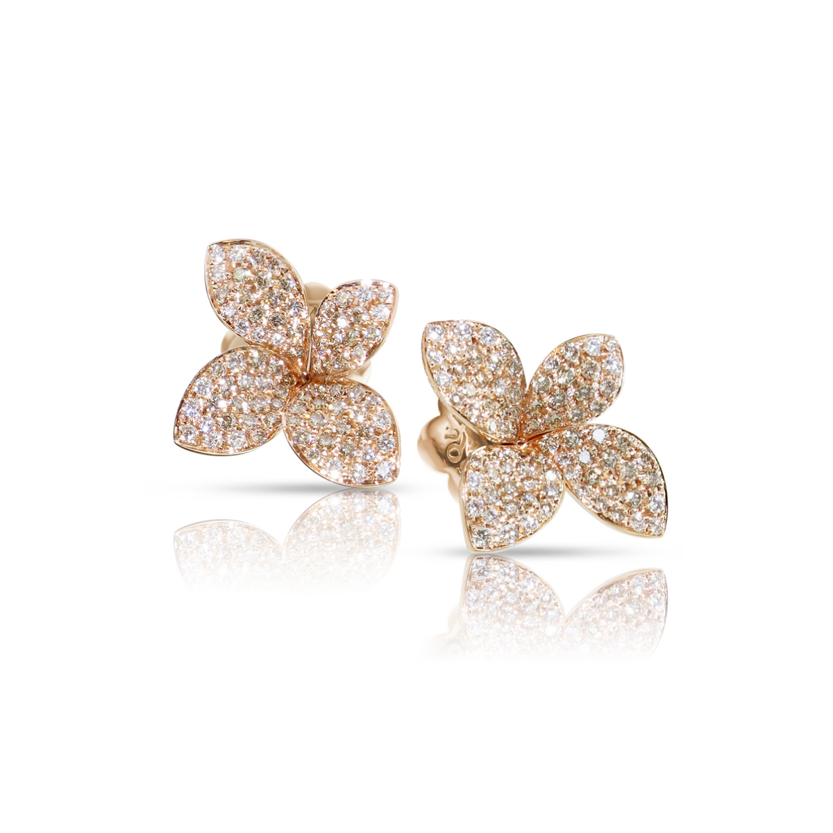 Pasquale Bruni Jewelry - Petit Garden 18K Rose Gold Pavé White and Champagne Diamond Medium Flower Earrings | Manfredi Jewels