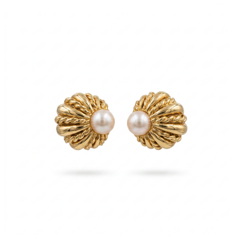 Estate 18K Yellow Gold & Pearl Shell Earrings