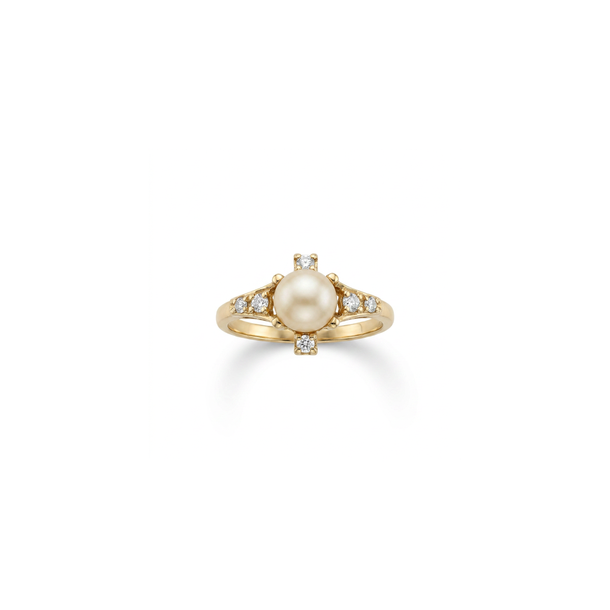 14K Yellow Gold Diamond & Pearl Ring