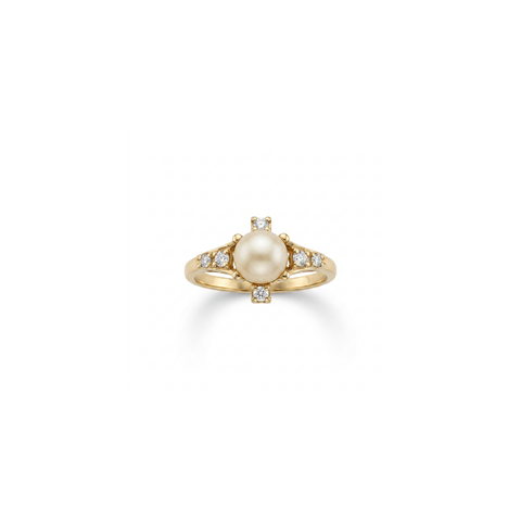 Estate 14K Yellow Gold Diamond & Pearl Ring