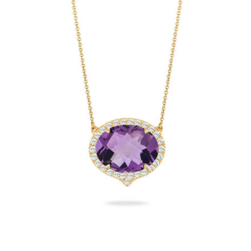 Viola 18K Yellow Gold Purple Amethyst & Diamond Halo Necklace