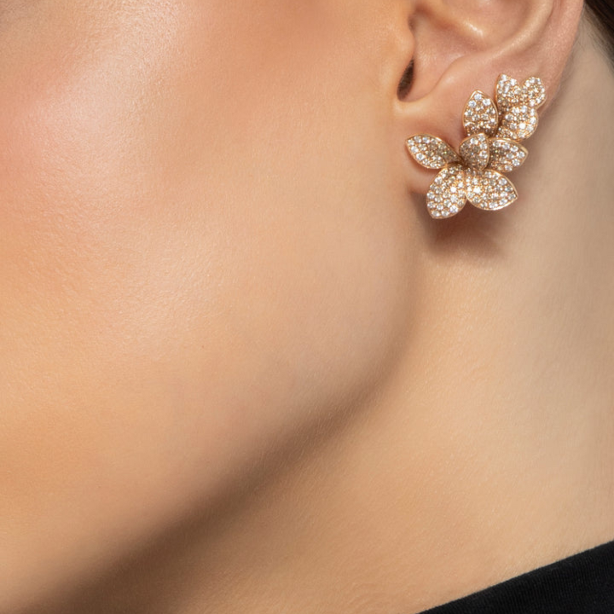 Pasquale Bruni Jewelry - Petit Garden 18K Rose Gold Pavé White and Champagne Diamond Earrings | Manfredi Jewels
