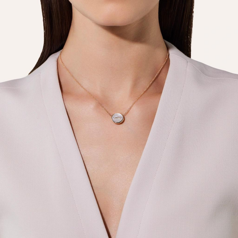 Pom Pom Dot 18K Rose Gold White & Grey Mother of Pearl Two-Sided Button Diamond Pendant Necklace