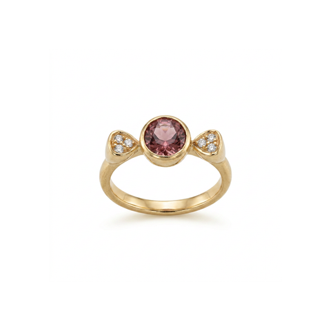Estate 18K Yellow Gold Pink Topaz and Diamond Ring