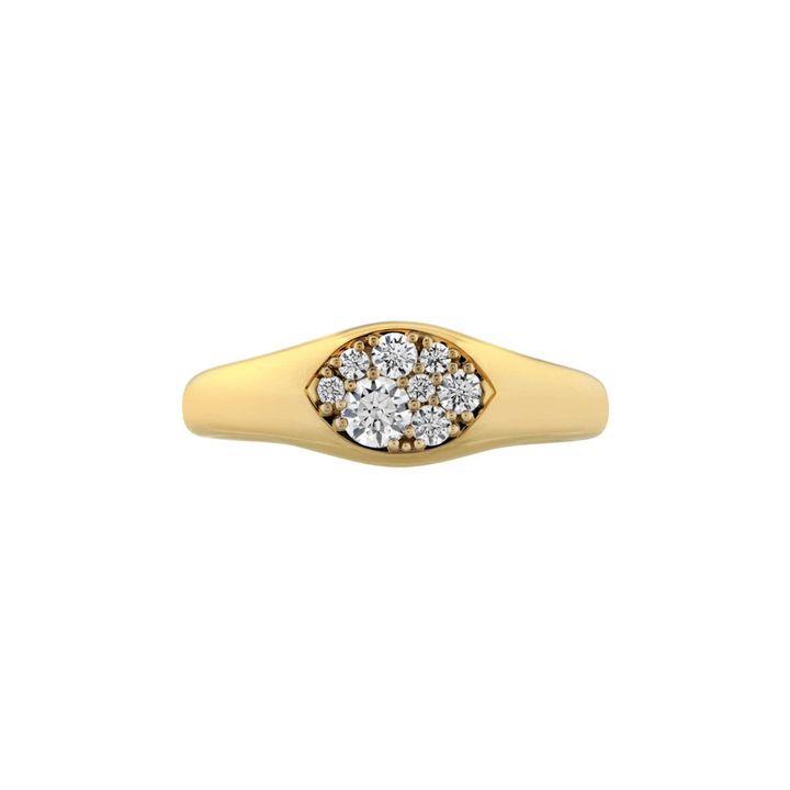 Hearts On Fire Jewelry - Tessa 18K Yellow Gold Navette Signet Multi Diamond Ring | Manfredi Jewels