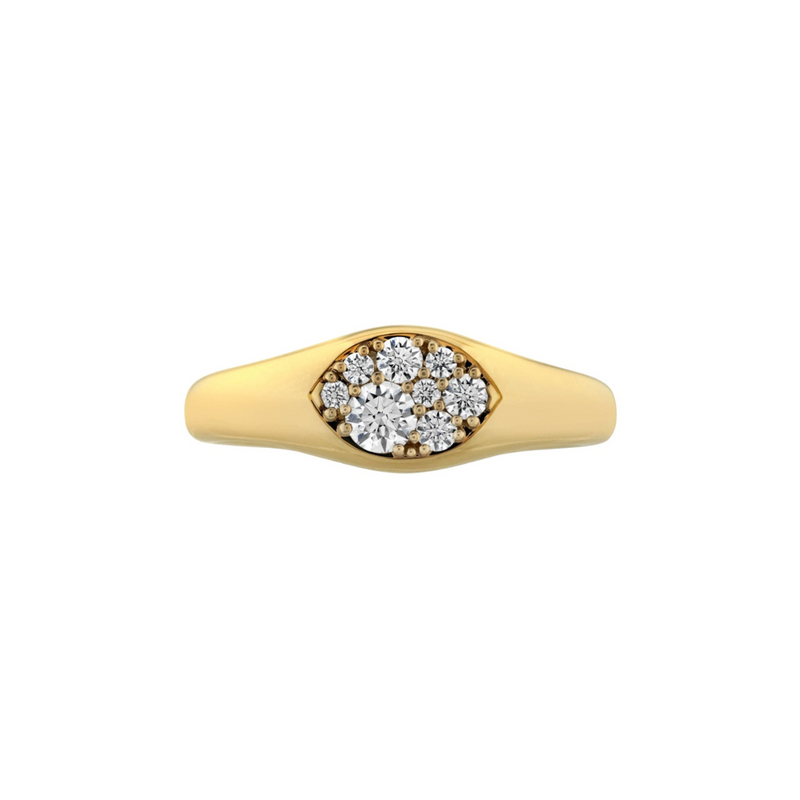 Tessa 18K Yellow Gold Navette Signet Multi Diamond Ring