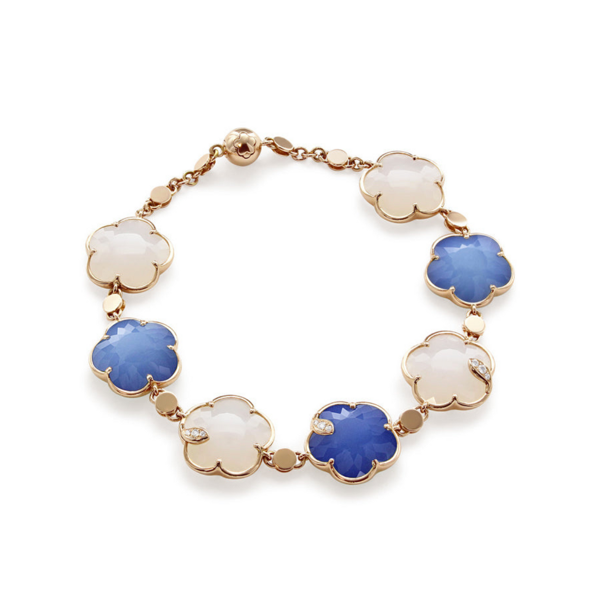 Pasquale Bruni Jewelry - Bon Ton Joli 18K Rose Gold Lapis Lazuli & White Agatee Diamond Flower Bracelet | Manfredi Jewels