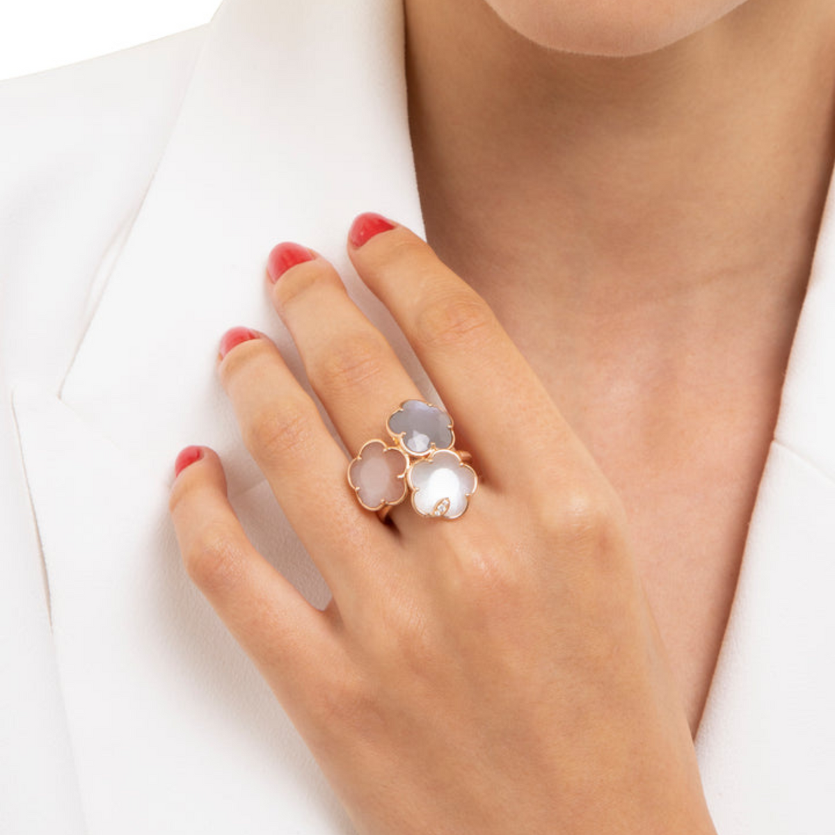 Pasquale Bruni Jewelry - Bouquet Lunaire 18K Rose Gold Grey White & Pink Moonstone Diamond Ring | Manfredi Jewels