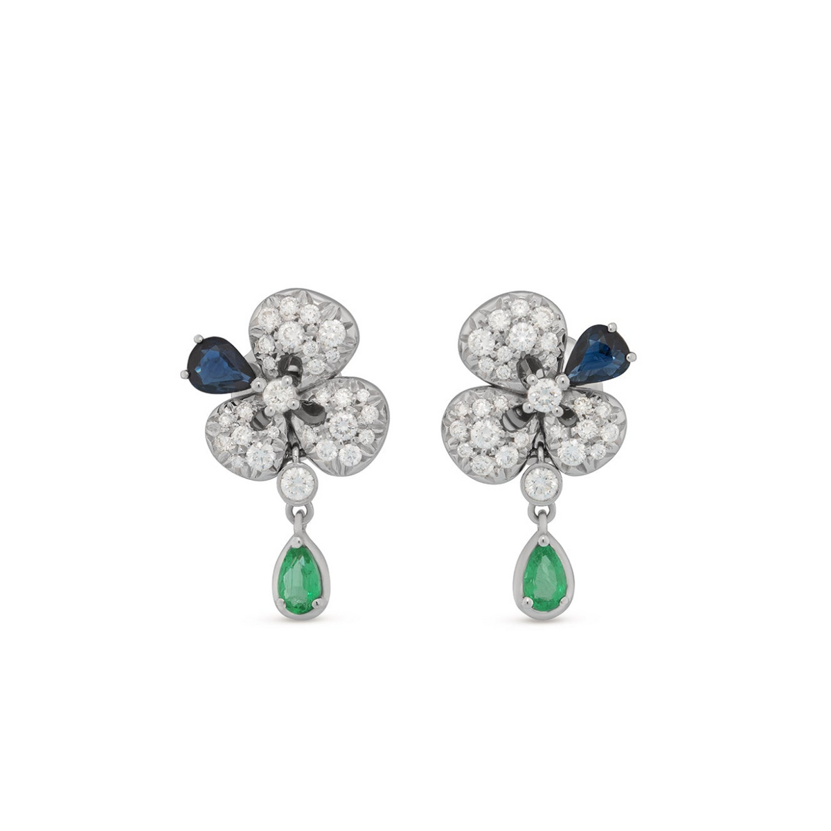 Miseno Jewelry - Ischia 18K White Gold Diamond Pavé Sapphires & Emeralds Drop Earrings | Manfredi Jewels