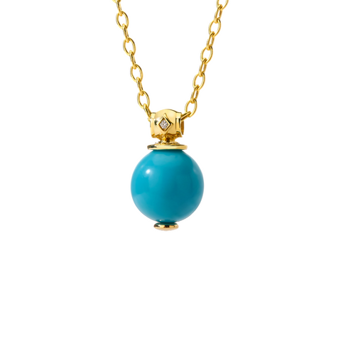 18K Yellow Gold, Diamond, & Sleeping Beauty Turquoise Bead Pendant