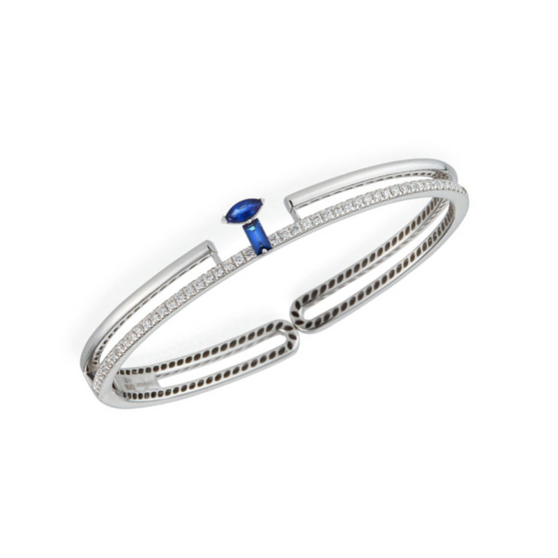 Procida 18K White Gold Sapphire & Diamond Pavè Bangle Bracelet