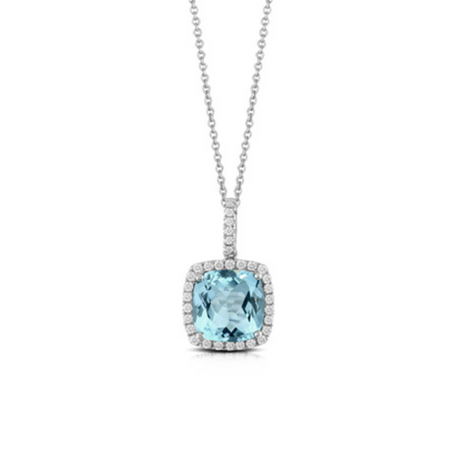 Sky Blue 18K White Gold Topaz & Diamond Halo Necklace