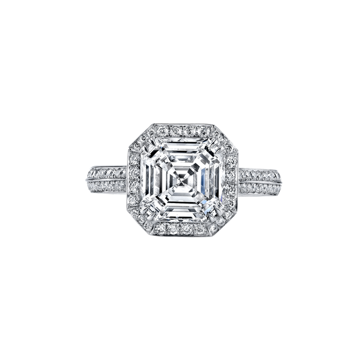 Asscher Cut 3.06ct ct Platinum Diamond Engagement Ring with Micro-Pavé Double Row Shank