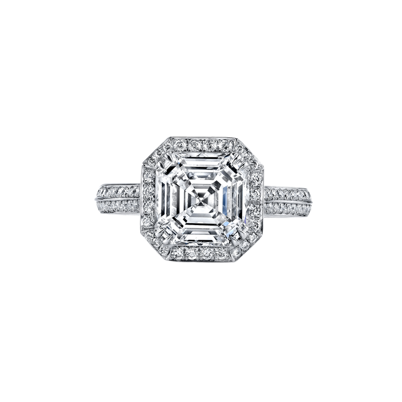Asscher Cut 3.06ct ct Platinum Diamond Engagement Ring with Micro-Pavé Double Row Shank