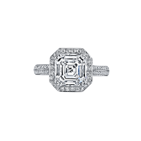Asscher Cut 3.06ct ct Platinum Diamond Ring with Micro-Pavé Double Row Shank