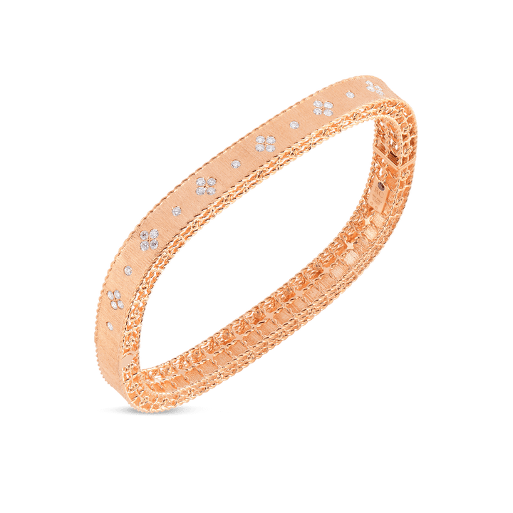 Roberto Coin Jewelry - Princess 18K Rose Gold Fleur De Lis Diamond Slim Satin Bangle Bracelet | Manfredi Jewels